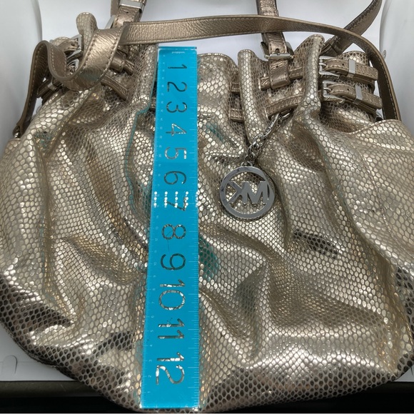 Michael Kors Edie Gold Snakeskin Print Hobo Shoulder Handbag - Picture 3 of 12